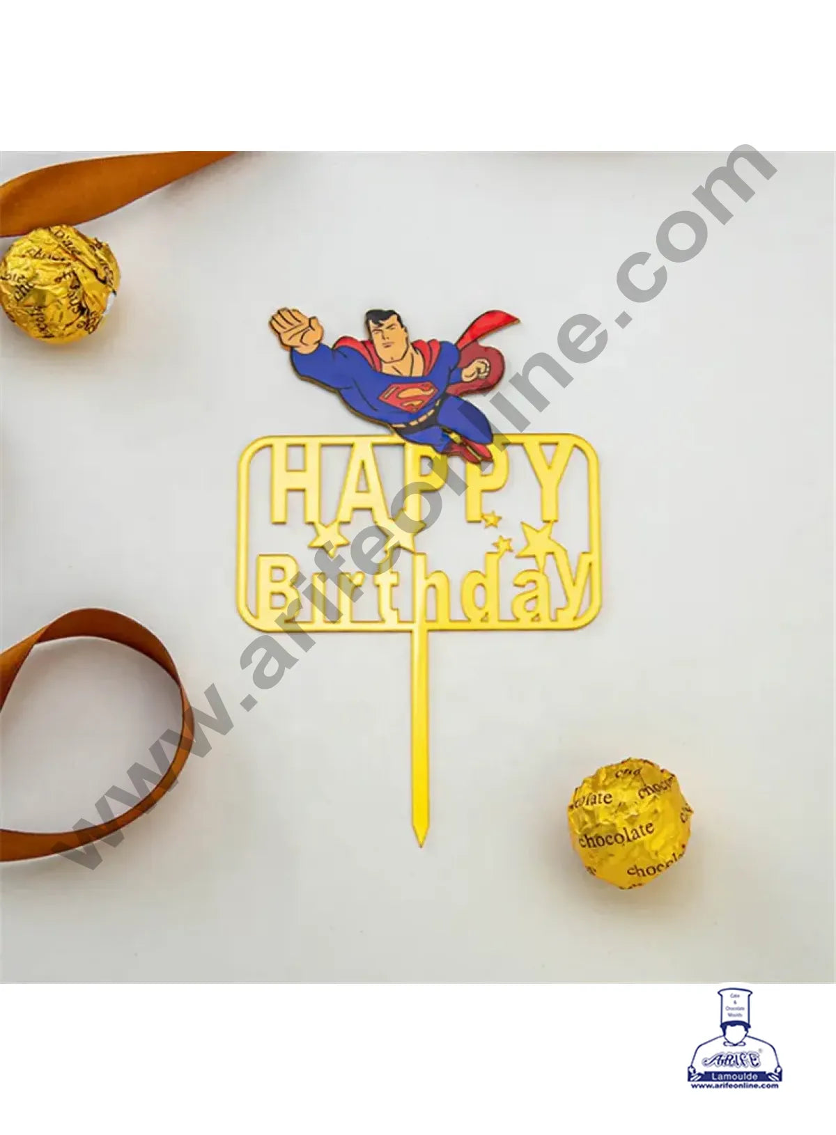 CAKE DECOR™ 5 Inch Imported Printed Cake and Cupcake Topper - Happy Birthday Superman Theme
