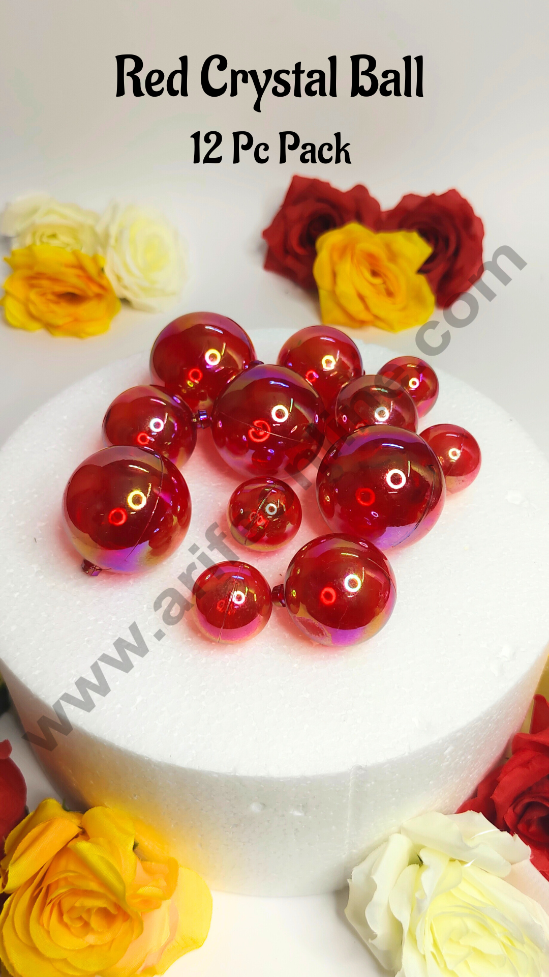 CAKE DECOR™ Red Crystal Bubble Balls Topper For Cake and Cupcake Decoration - Red ( 12 pcs Pack )