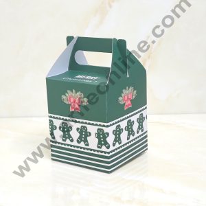 CAKE DECOR™ Fancy Merry Christmas Print Box with Ginger Bread Man Gift Box With Handle  | Candy Box | Cookies Box | Sweet Treats Box - Green (10 Pcs Pack) (SBBX-XMAS-01)