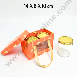 Premium 2 Jar Gift Box with Handle – Orange | Decorative Hard Box for Gifting & Storage (14 x 8 x 10 cm) - CAKE DECOR™