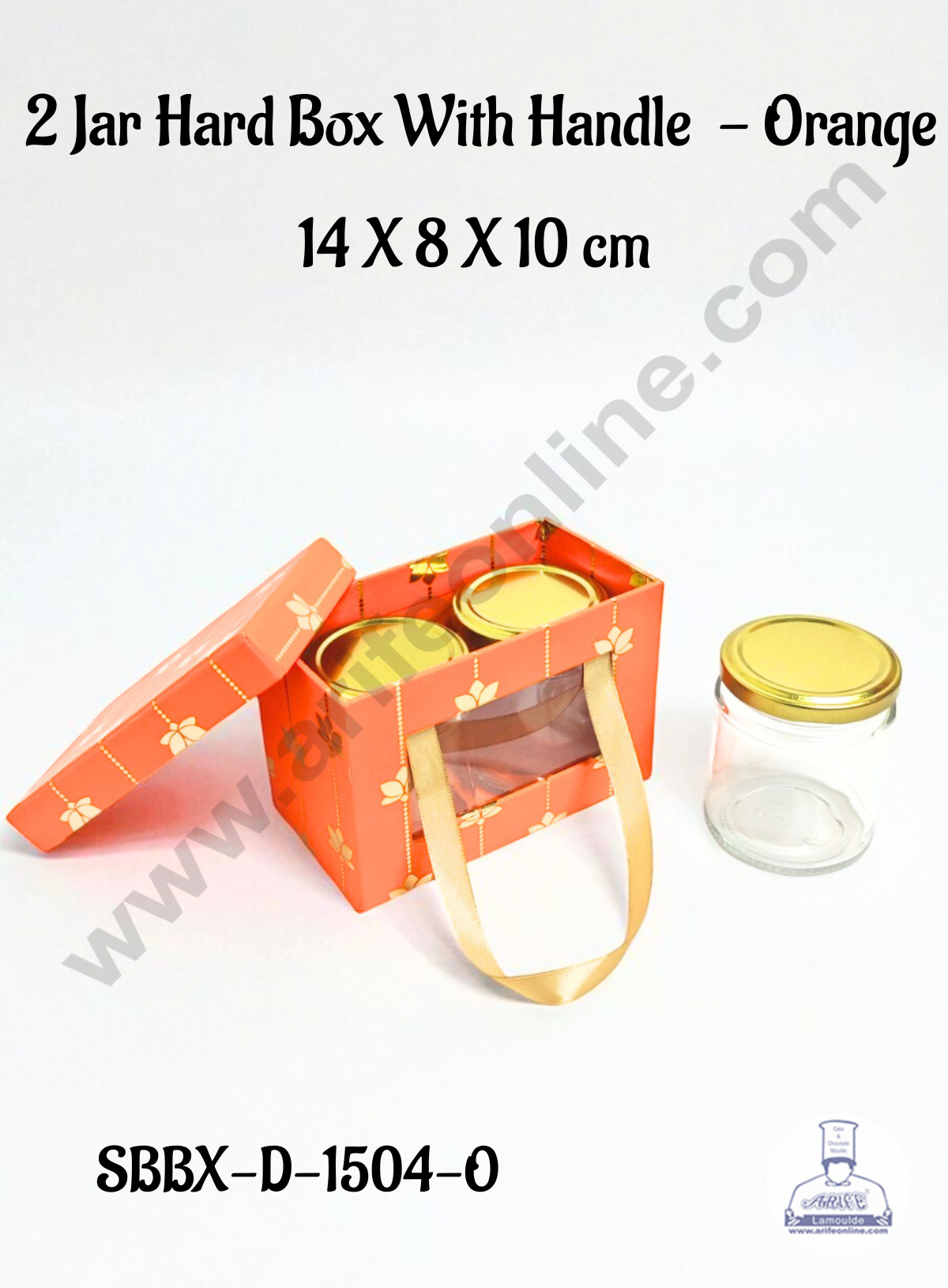 Premium 2 Jar Gift Box with Handle β Orange | Decorative Hard Box for Gifting & Storage (14 x 8 x 10 cm) - CAKE DECORβ’
