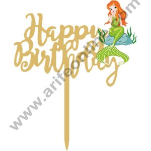 CAKE DECOR™ 5 Inch Imported Printed Cake and Cupcake Topper - Happy Birthday Green Mermaid Cutout
