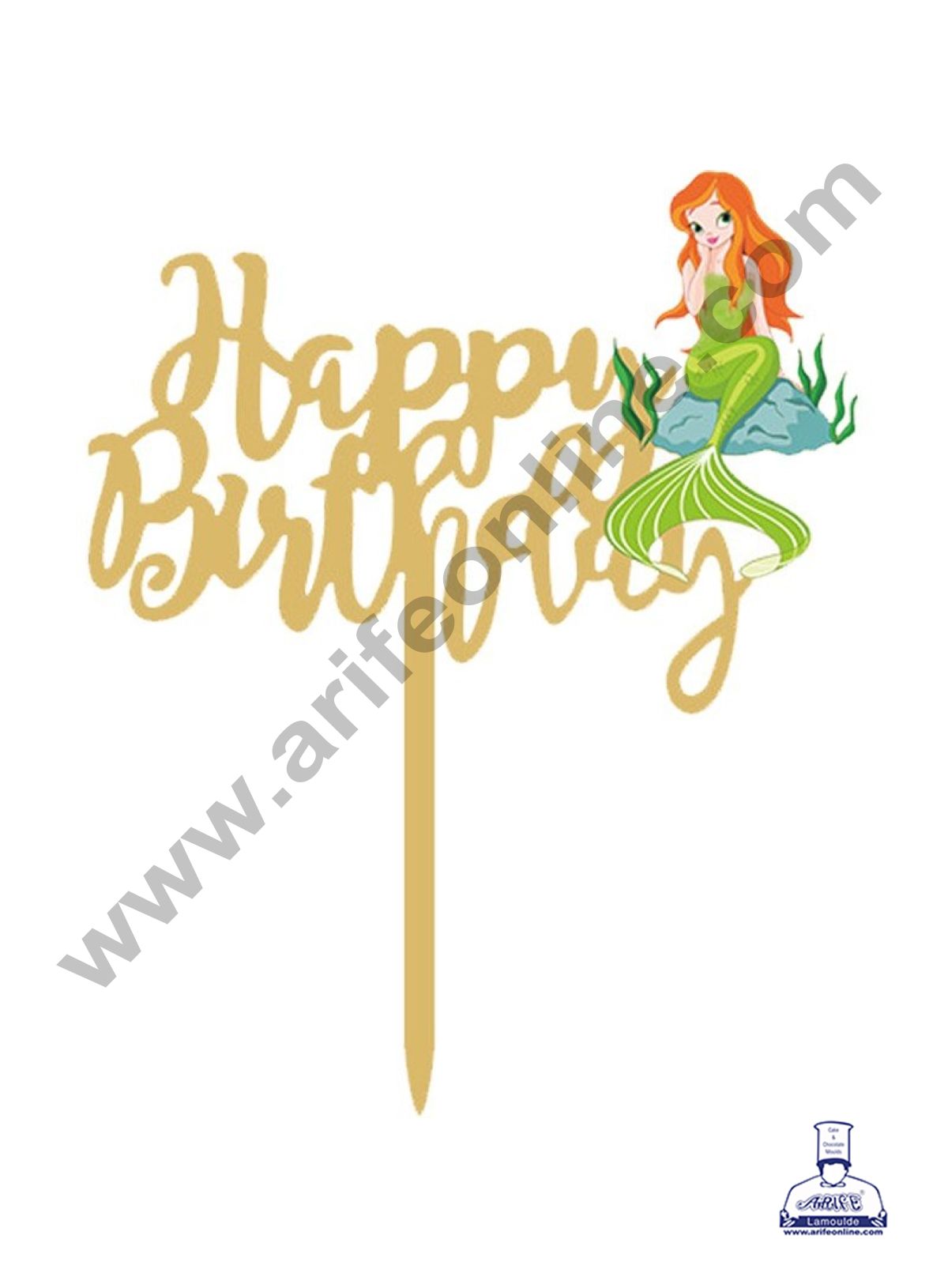 CAKE DECORβ’ 5 Inch Imported Printed Cake and Cupcake Topper - Happy Birthday Green Mermaid Cutout