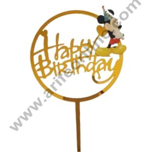 CAKE DECORβ’ 5 Inch Imported Printed Cake and Cupcake Topper - Acrylic Round Mickey Mouse Happy Birthday Topper-09