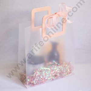 Small Peach Square Leather Handle Frosted Hamper Bag 1 Pcs Pack - CAKE DECORβ’