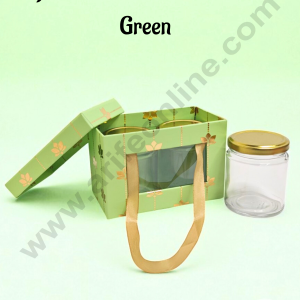 Premium 2 Jar Gift Box with Handle – Green | Decorative Hard Box for Gifting & Storage (14 x 8 x 10 cm) - CAKE DECOR™