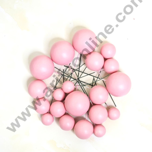 CAKE DECOR™ Matte Pink Faux Ball Topper For Cake and Cupcake Decoration - 20 pcs Pack
