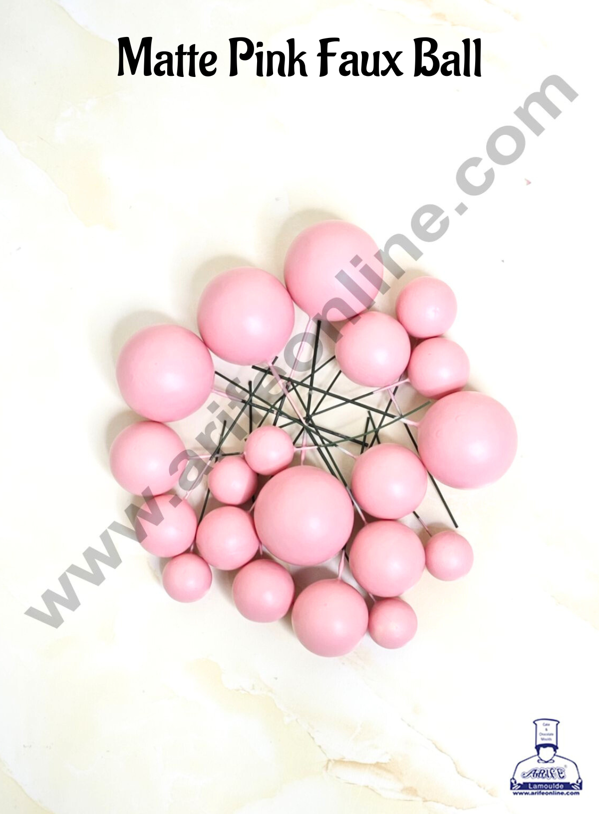 CAKE DECOR™ Matte Pink Faux Ball Topper For Cake and Cupcake Decoration - 20 pcs Pack