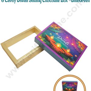 6 Cavity Diwali Sliding Chocolate Box Without Cavity - Blue Green (10 Pcs Pack) - CAKE DECOR™