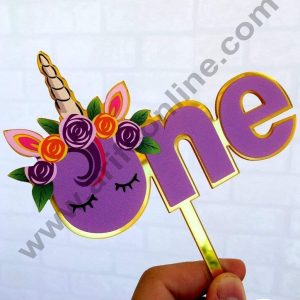 CAKE DECOR™ 5 Inch Imported Printed Cake and Cupcake Topper - Acrylic Pink Unicorn Theme Cake Topper - 13