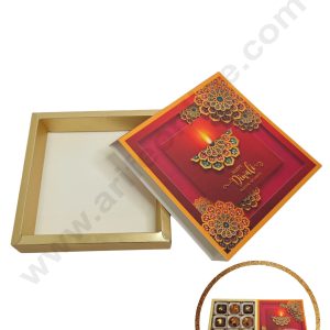 9 Cavity Diwali Sliding Chocolate Box Without Cavity - red (10 Pcs Pack) - CAKE DECOR™