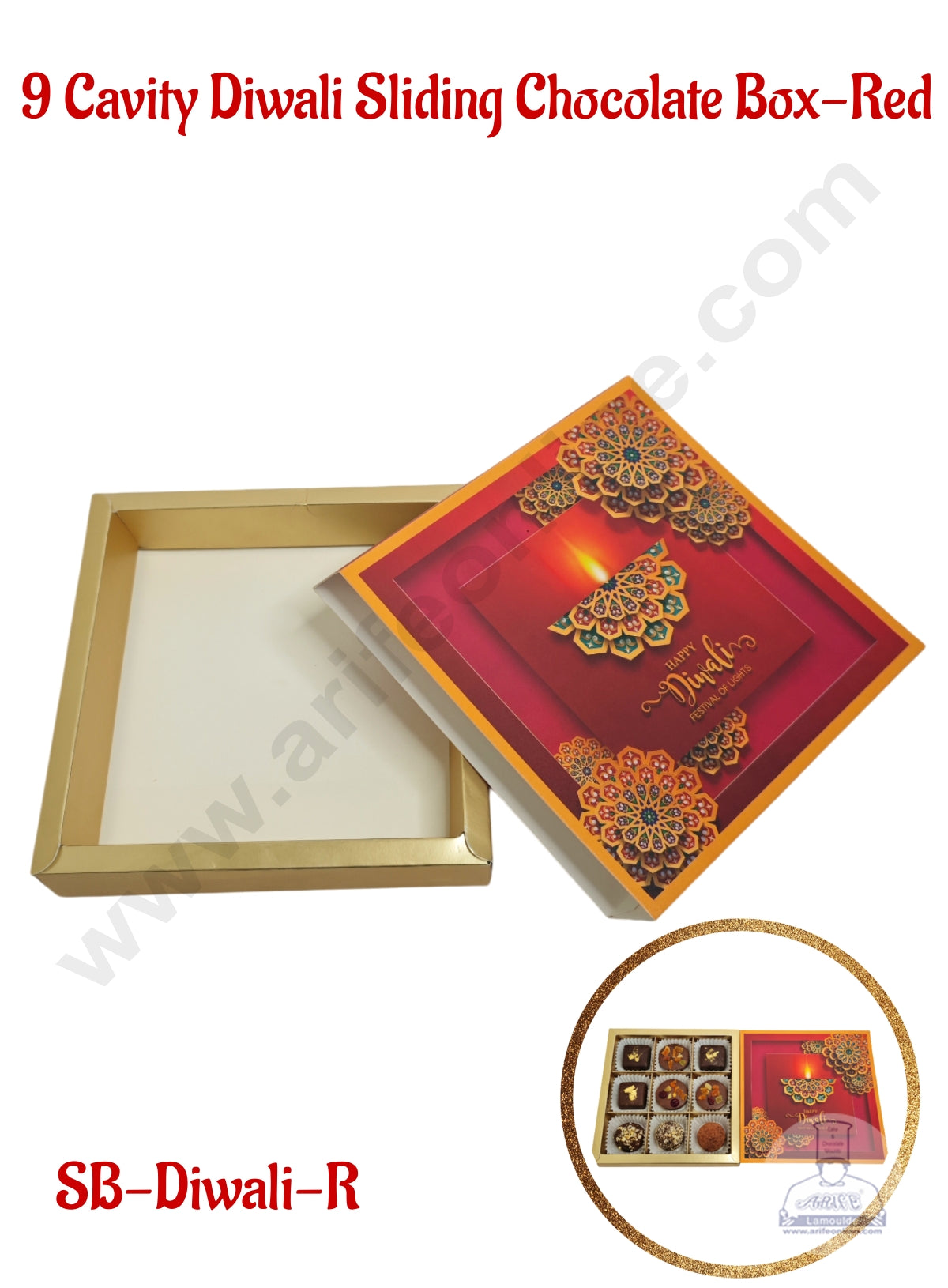 9 Cavity Diwali Sliding Chocolate Box Without Cavity - red (10 Pcs Pack) - CAKE DECORβ’
