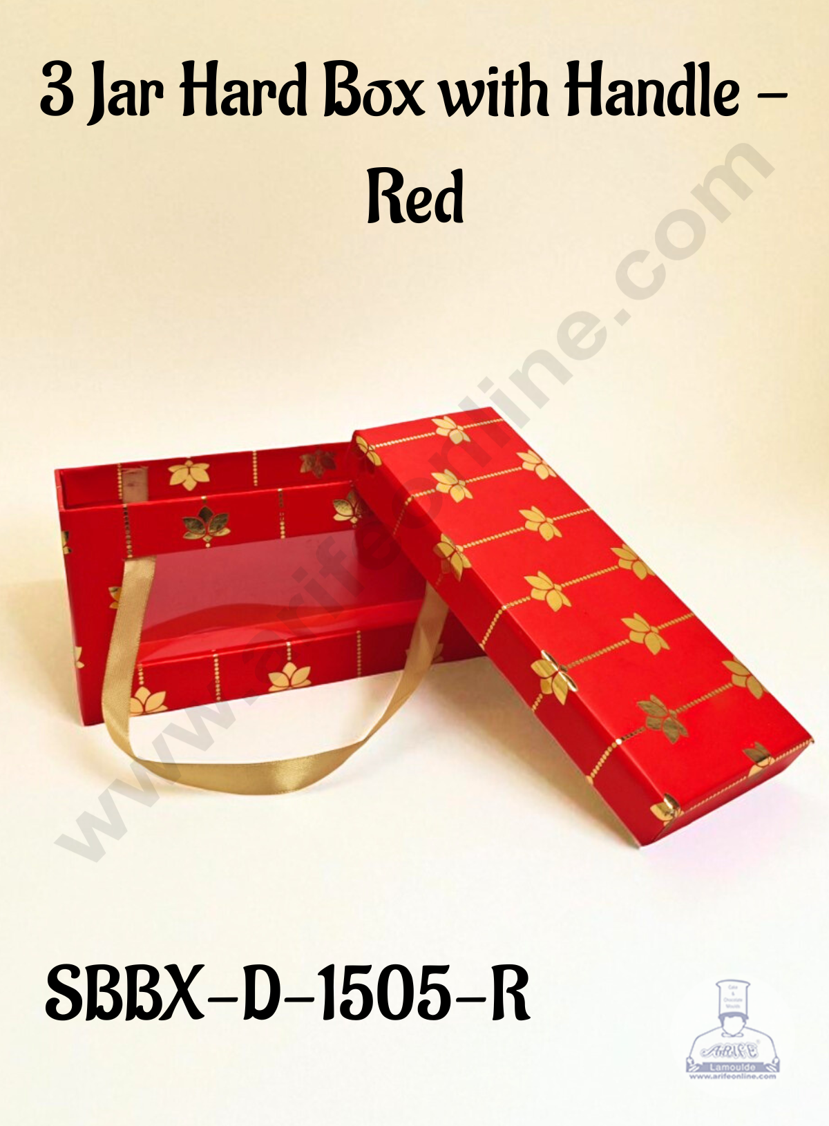 Premium 3 Jar Gift Box with Handle β Red | Decorative Hard Box for Gifting & Storage (20 X 8 X 10 cm) - CAKE DECORβ’