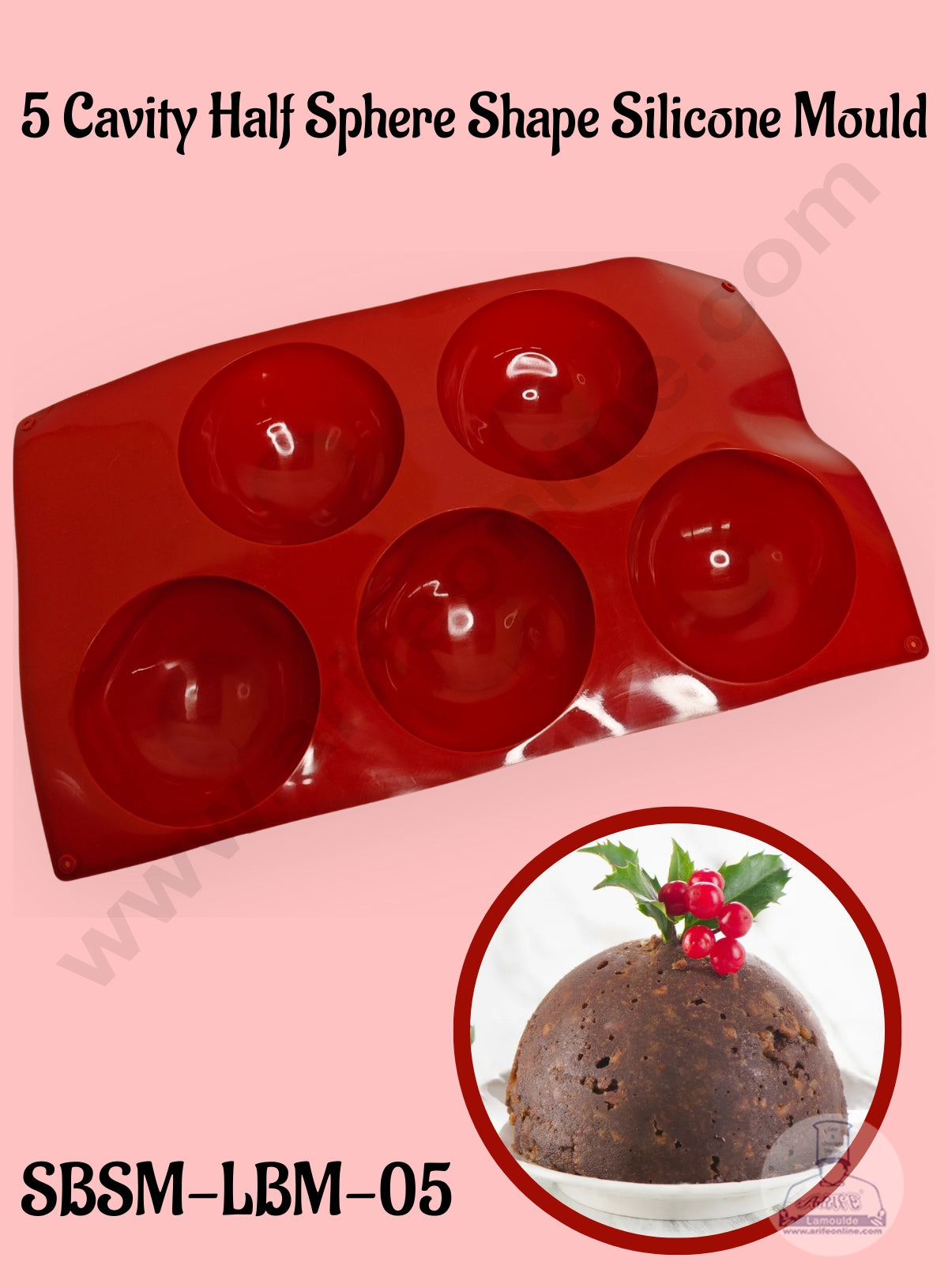 CAKE DECOR™ 5 Cavity Half Sphere Shape Silicone Mould | Small Half Pinata - (SBSM-LBM-05)