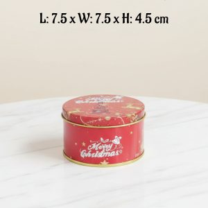 Cake Decor ™ Merry Christmas Tins Round Shape - 08 | L: 7.5 x W: 7.5 x H: 4.5 cm| Round Storage Containers Tins | 1 Pc Pack