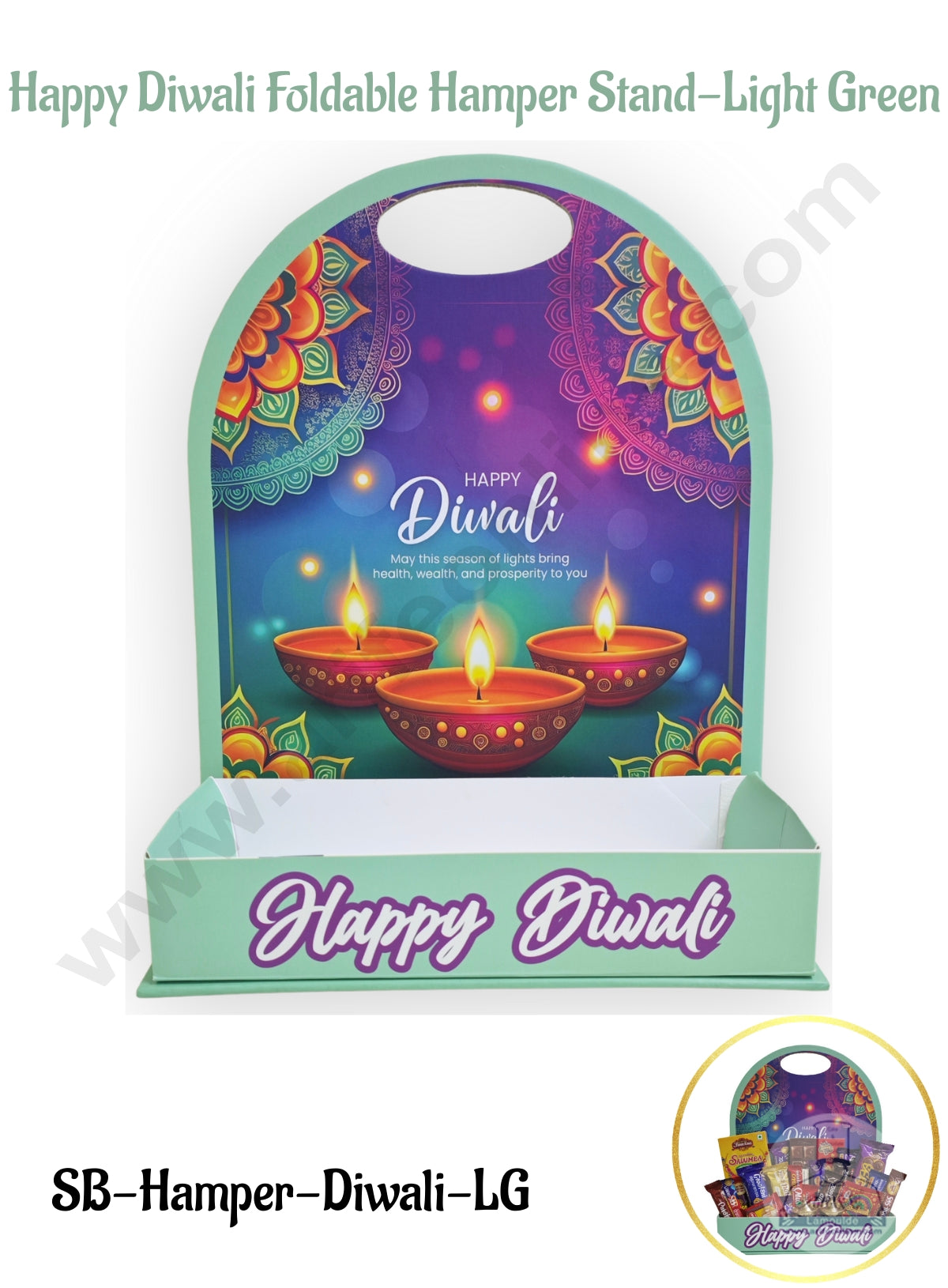 Happy Diwali Foldable Hamper Stand -Light Green- 1Pc- CAKE DECOR™