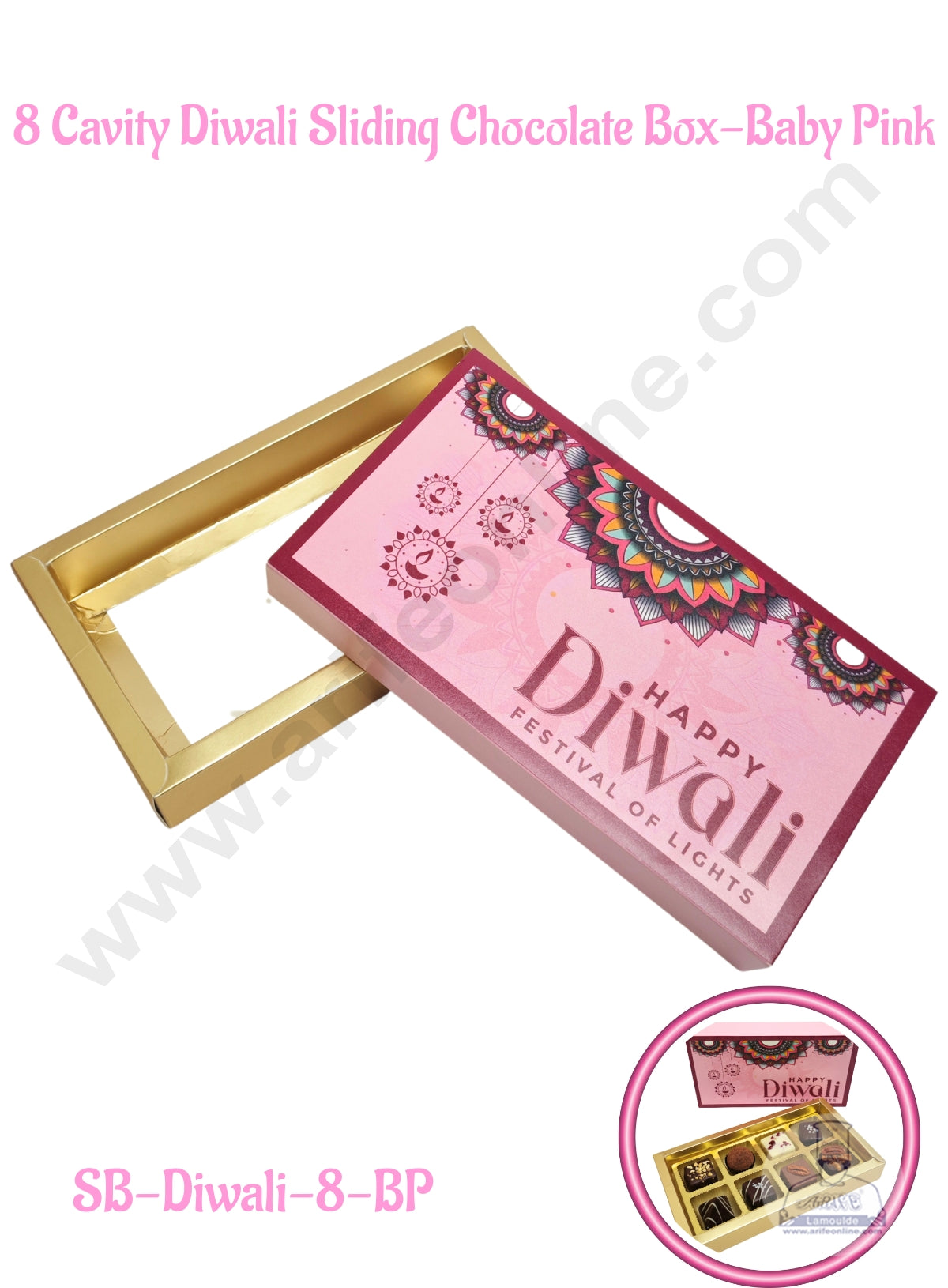 8 Cavity Diwali Sliding Chocolate Box Without Cavity - Baby Pink (10 Pcs Pack) - CAKE DECORβ’
