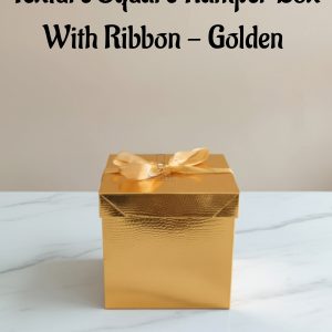 Texture Square Hamper Box With Ribbon - Golden | 15 x 15 x 15 cm | 1 Piece - CAKE DECORβ’