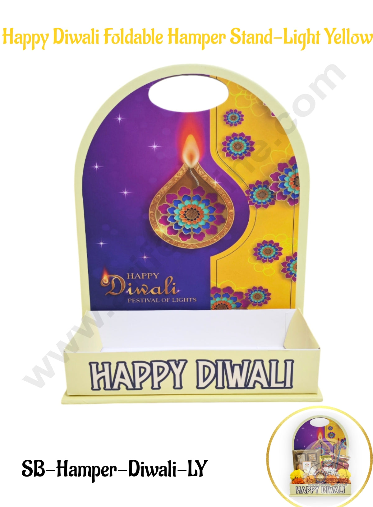 Happy Diwali Foldable Hamper Stand -Light Yellow- 1Pc- CAKE DECOR™