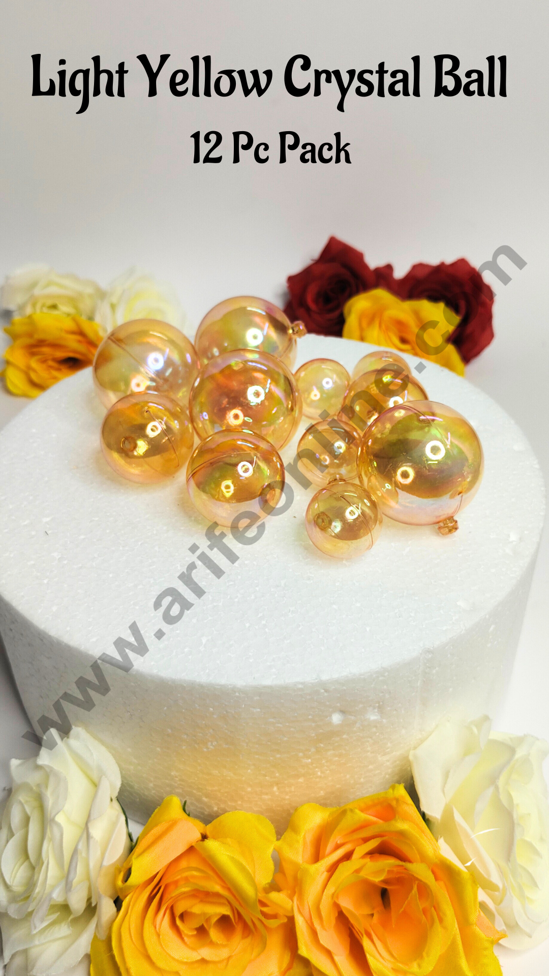 CAKE DECOR™ Light Yellow Crystal Bubble Balls Topper For Cake and Cupcake Decoration - Light Yellow ( 12 pcs Pack )