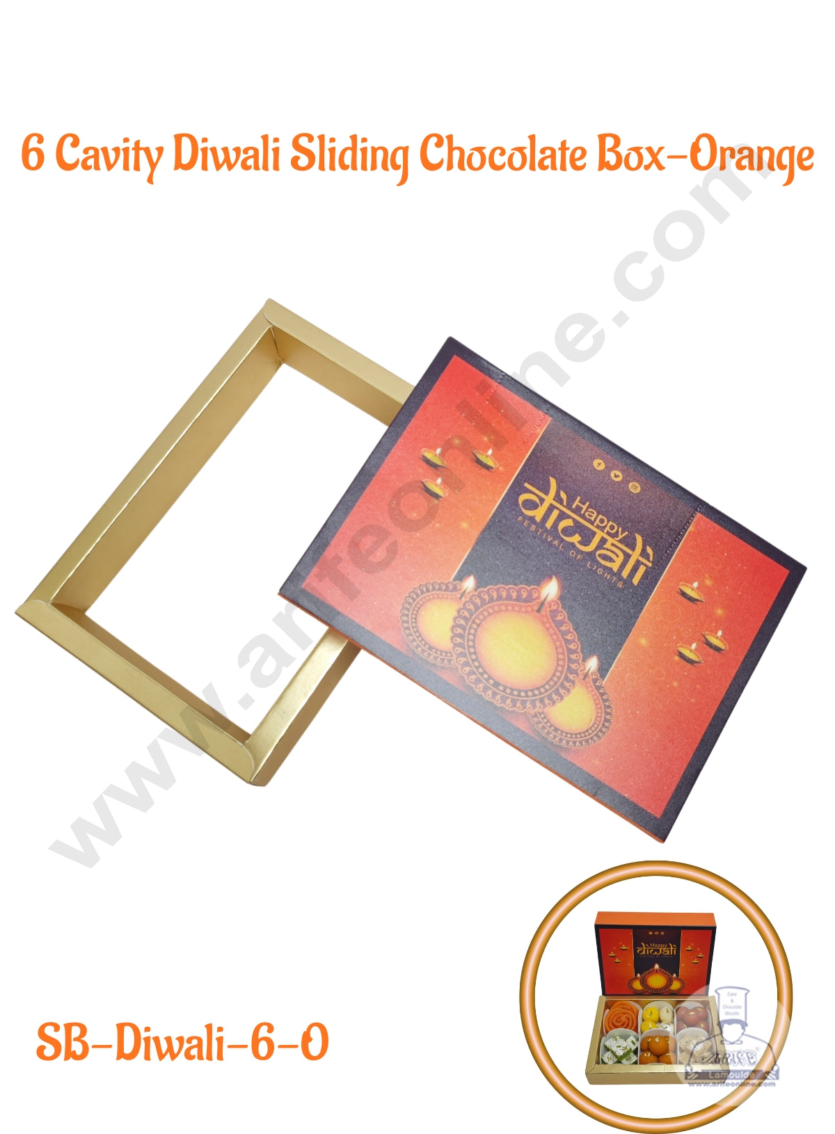 6 Cavity Diwali Sliding Chocolate Box Without Cavity - Orange (10 Pcs Pack) - CAKE DECORβ’