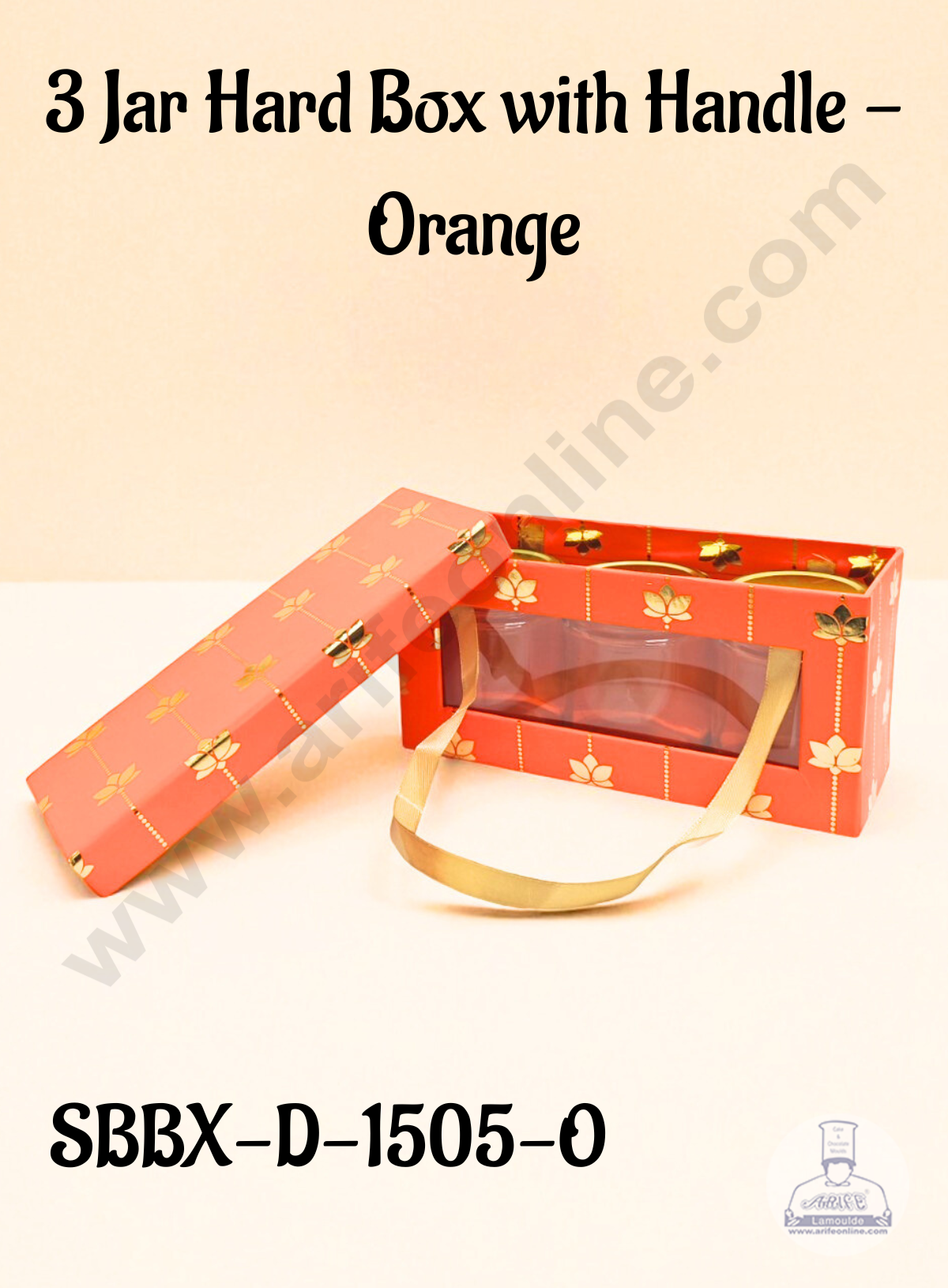Premium 3 Jar Gift Box with Handle β Orange | Decorative Hard Box for Gifting & Storage (20 X 8 X 10 cm) - CAKE DECORβ’