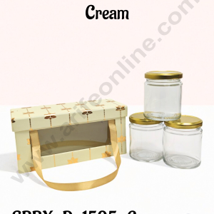 Premium 3 Jar Gift Box with Handle – Cream | Decorative Hard Box for Gifting & Storage (20 X 8 X 10 cm) - CAKE DECOR™