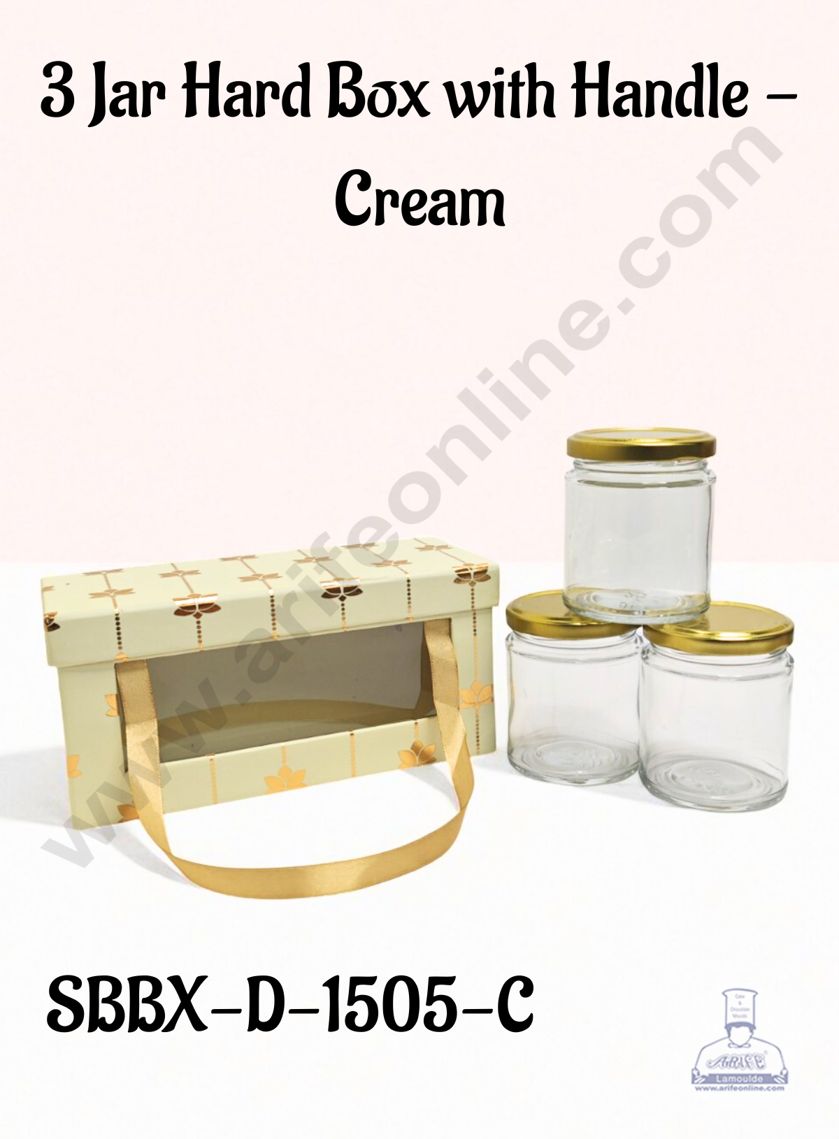 Premium 3 Jar Gift Box with Handle β Cream | Decorative Hard Box for Gifting & Storage (20 X 8 X 10 cm) - CAKE DECORβ’