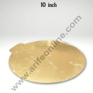 Cake Decor MDF Cake Base Gold Color with Handle  10 Pieces Round - 10 inch