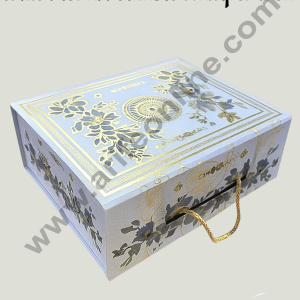 Blue Floral Foldable Hard Hamper Box With Handle | Gift Box | Present Box - 1 Pc - CAKE DECOR™