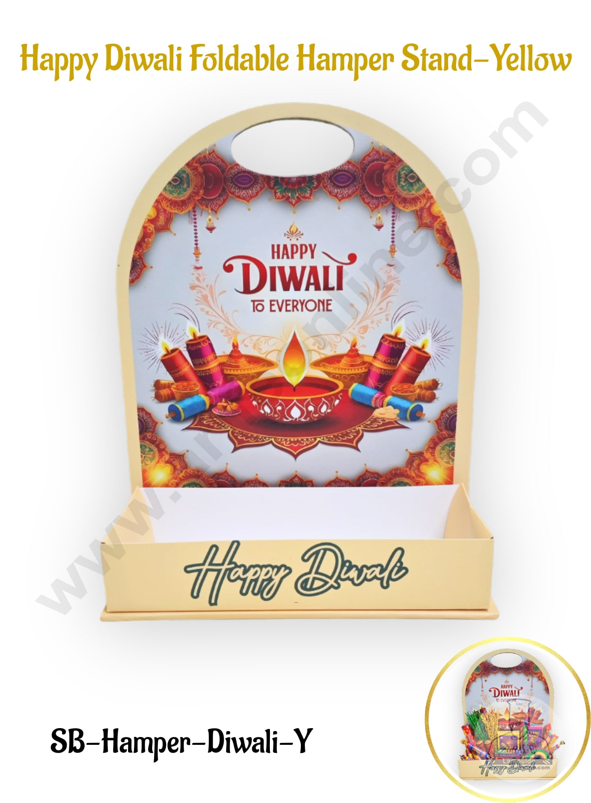 Happy Diwali Foldable Hamper Stand - Yellow - 1Pc- CAKE DECOR™