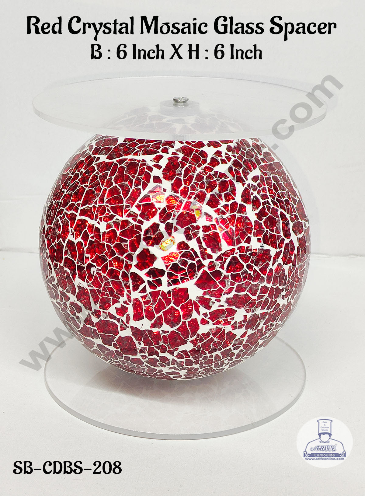 CAKE DECOR™ Red Crystal Glass Mosaic Disco Ball Cake Spacer For Cake and Cupcake Decoration - 6 X 6 inch