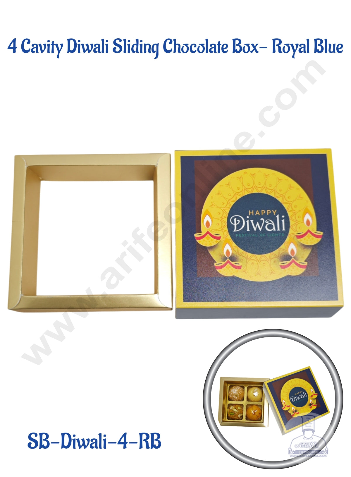 4 Cavity Diwali Sliding Chocolate Box Without Cavity - Royal Blue (10 Pcs Pack) - CAKE DECORβ’