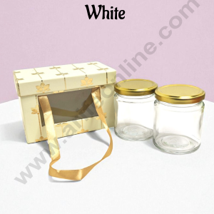 Premium 2 Jar Gift Box with Handle – White | Decorative Hard Box for Gifting & Storage (14 x 8 x 10 cm) - CAKE DECOR™