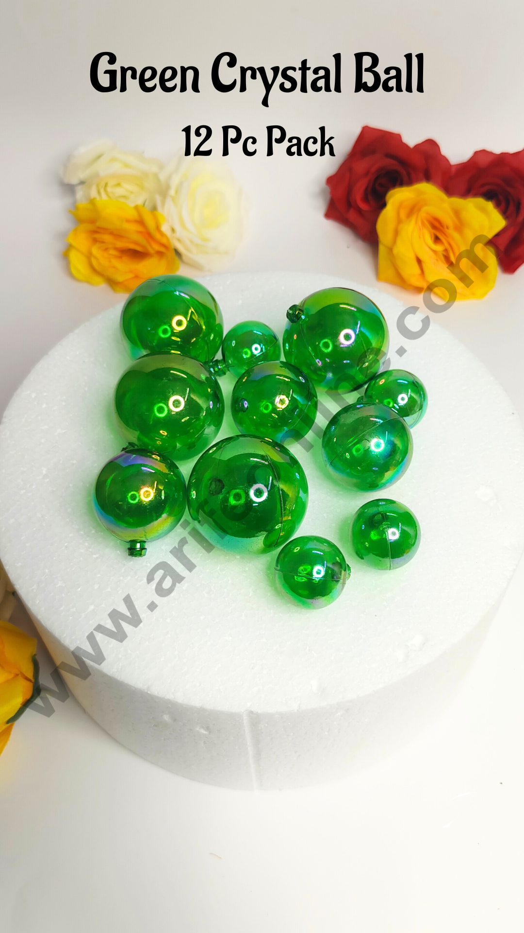 CAKE DECOR™ Green Crystal Bubble Balls Topper For Cake and Cupcake Decoration - Green ( 12 pcs Pack )