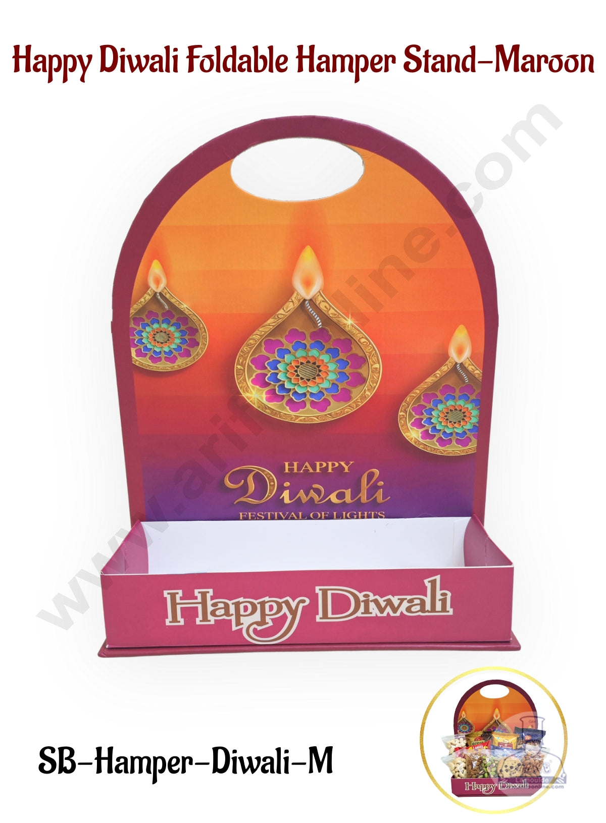 Happy Diwali Foldable Hamper Stand -Maroon- 1Pc- CAKE DECOR™