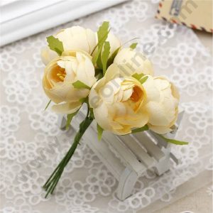 CAKE DECORβ’ Small Peony Artificial Flower Bunch For Cake Decoration β Cream ( 6 pc pack )