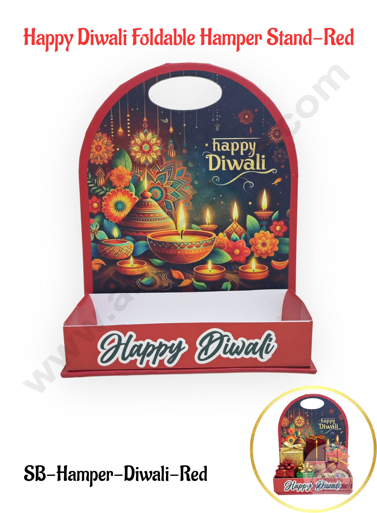 Happy Diwali Foldable Hamper Stand - Red- 1Pc- CAKE DECOR™