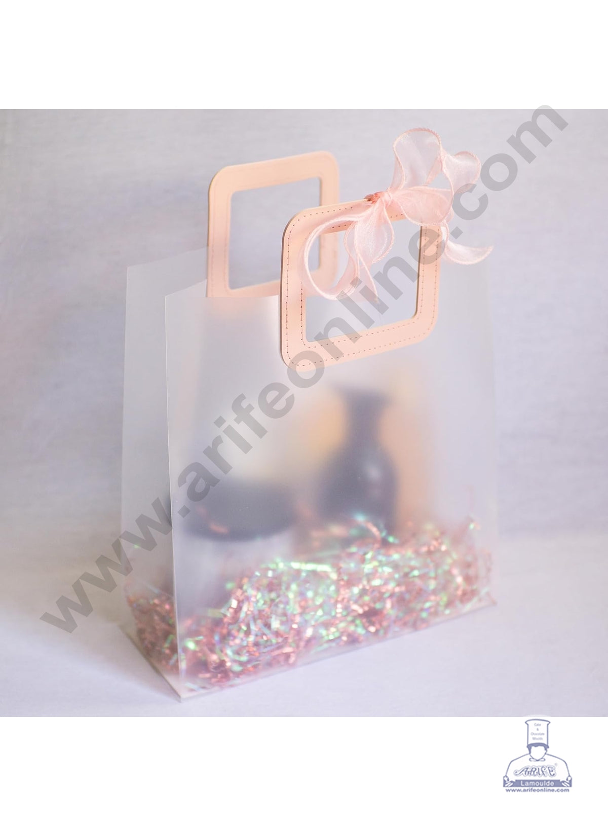 Large Peach Square Leather Handle Frosted Hamper Bag 1 Pcs Pack- CAKE DECOR™