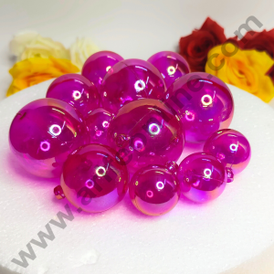CAKE DECOR™ Dark Pink Crystal Bubble Balls Topper For Cake and Cupcake Decoration - Dark Pink ( 12 pcs Pack )