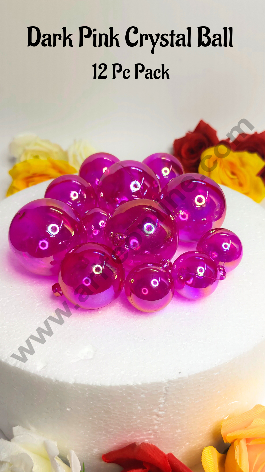 CAKE DECORβ’ Dark Pink Crystal Bubble Balls Topper For Cake and Cupcake Decoration - Dark Pink ( 12 pcs Pack )