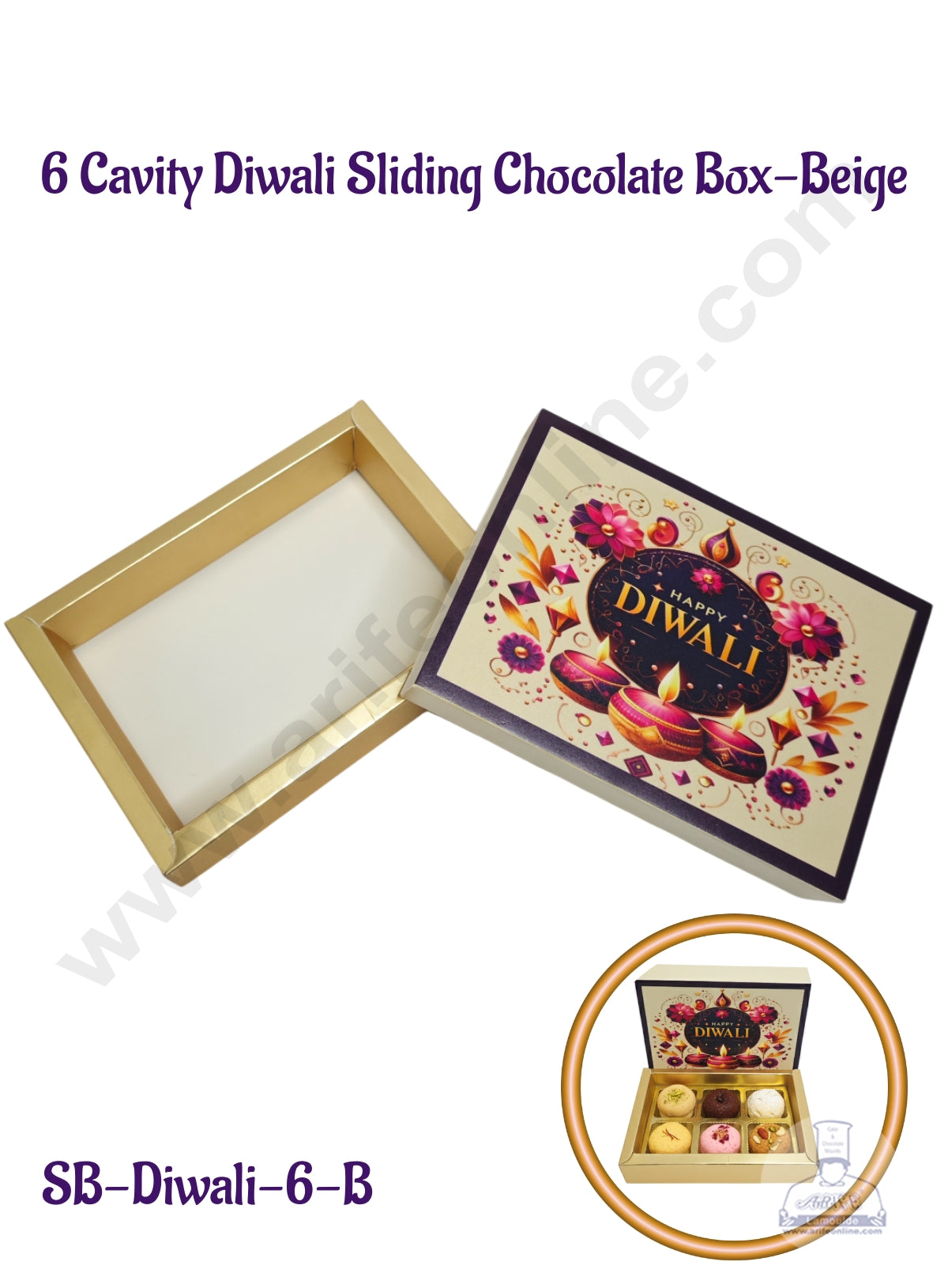 6 Cavity Diwali Sliding Chocolate Box Without Cavity - Beige(10 Pcs Pack) - CAKE DECORβ’
