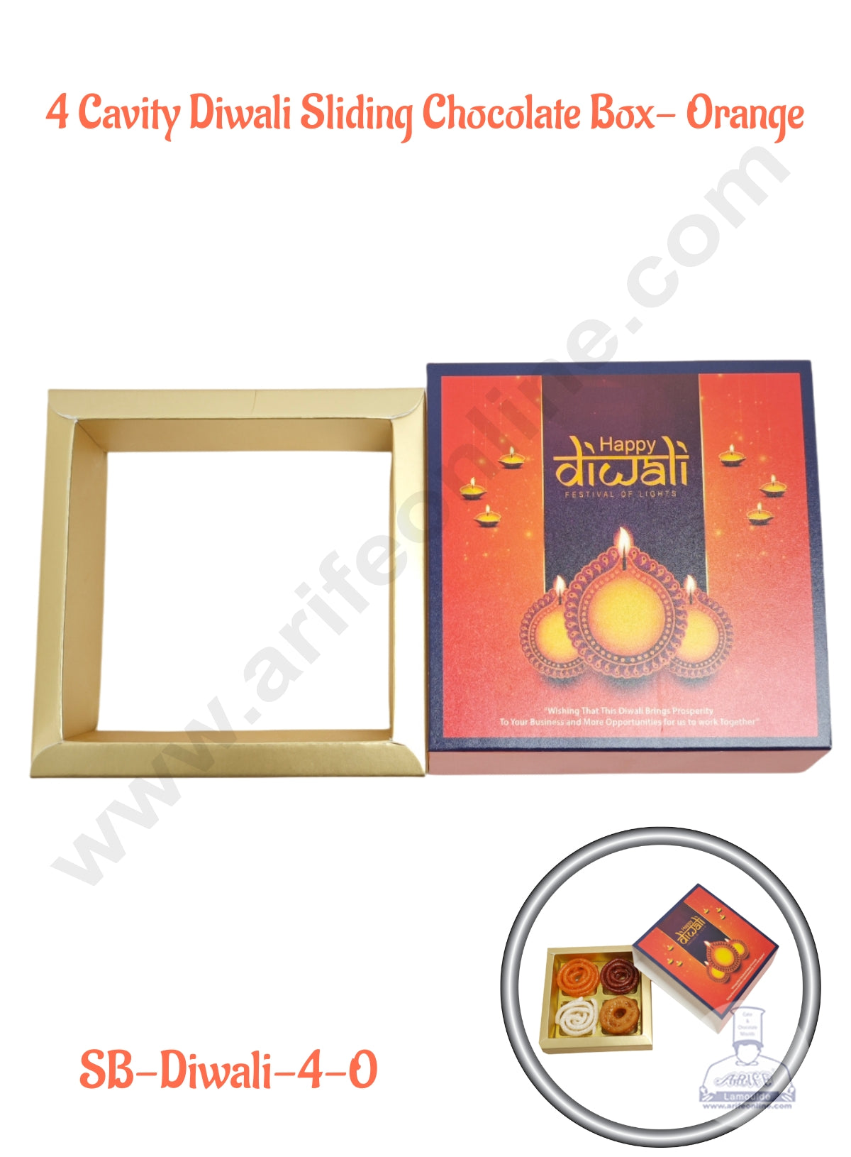 4 Cavity Diwali Sliding Chocolate Box Without Cavity - Orange (10 Pcs Pack) - CAKE DECORβ’