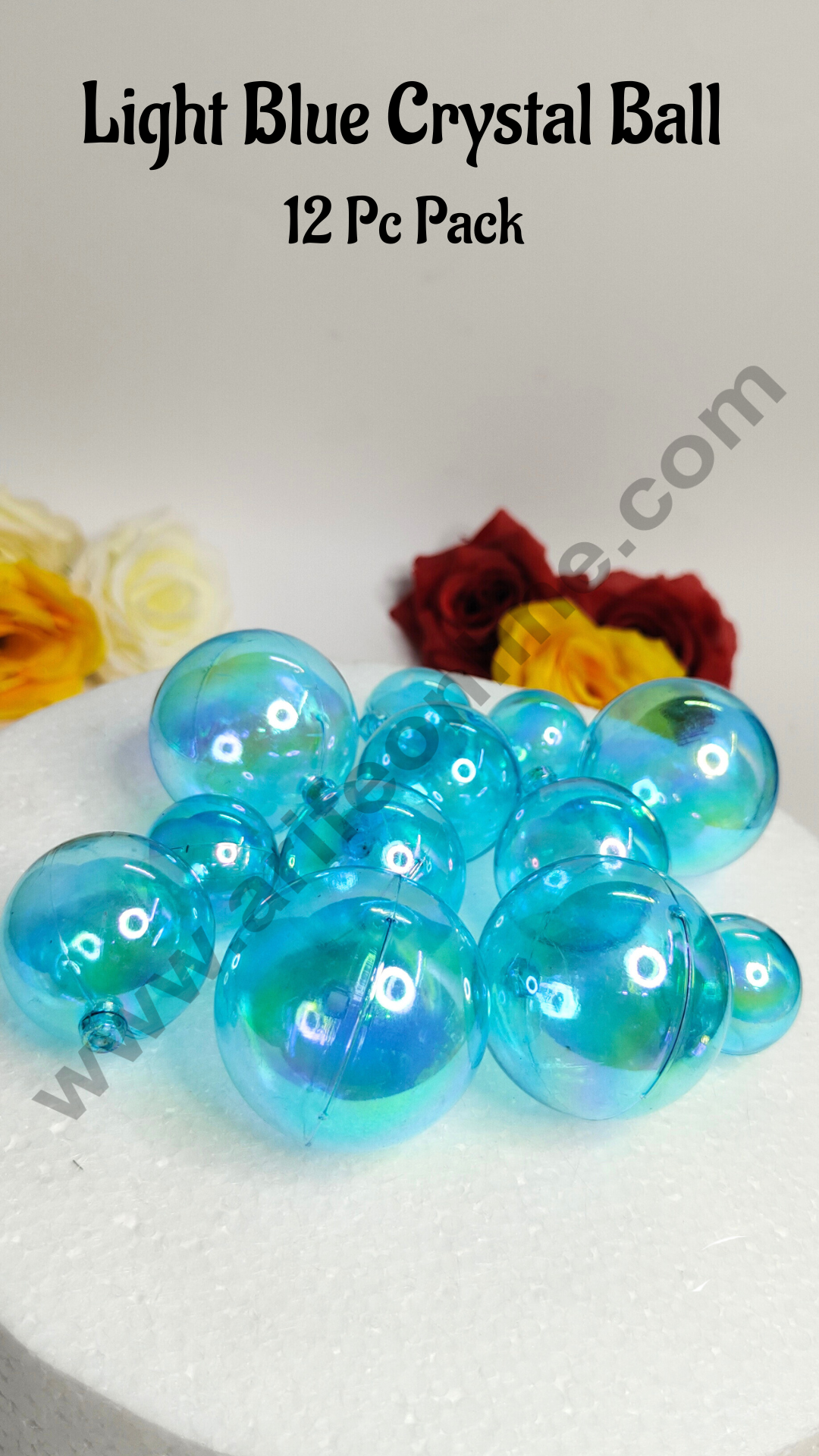 CAKE DECOR™ Light Blue Crystal Bubble Balls Topper For Cake and Cupcake Decoration - Light Blue ( 12 pcs Pack )