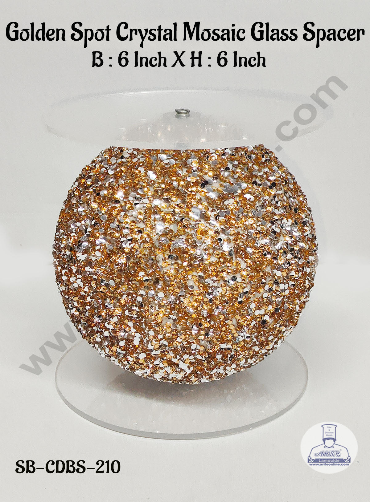 CAKE DECORβ’ Golden Spot Crystal Glass Mosaic Disco Ball Cake Spacer For Cake and Cupcake Decoration - 6 X 6 Inch