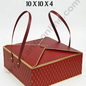 Big Maroon Luxury Hamper Box with Handles | 10x10x4 Premium Gifting Box | Decorative Packaging Box | 1 Pc Pack - CAKE DECOR™