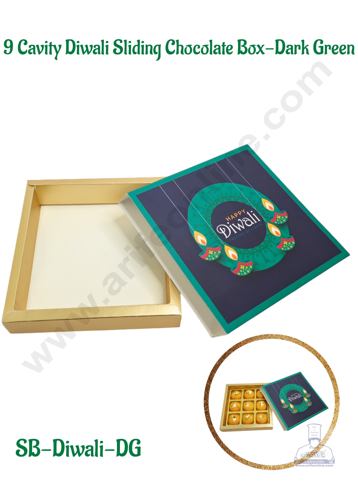 9 Cavity Diwali Sliding Chocolate Box Without Cavity - Dark Green (10 Pcs Pack) - CAKE DECOR™