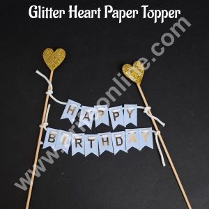 Blue Hanging Happy Birthday With Glitter Heart Paper Topper For Cake( 1pc ) CAKE DECOR™