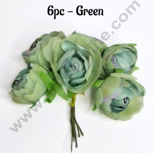 Small Peony Artificial Flower Bunch For Cake Decoration – Green ( 6 pcs pack ) - CAKE DECOR™