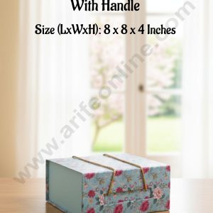 CAKE DECOR™ Light Blue Floral Folding Hard Hamper Box With Handle | Gift Box | Present Box - 1 Pc | SBBX-HFFB-LB|